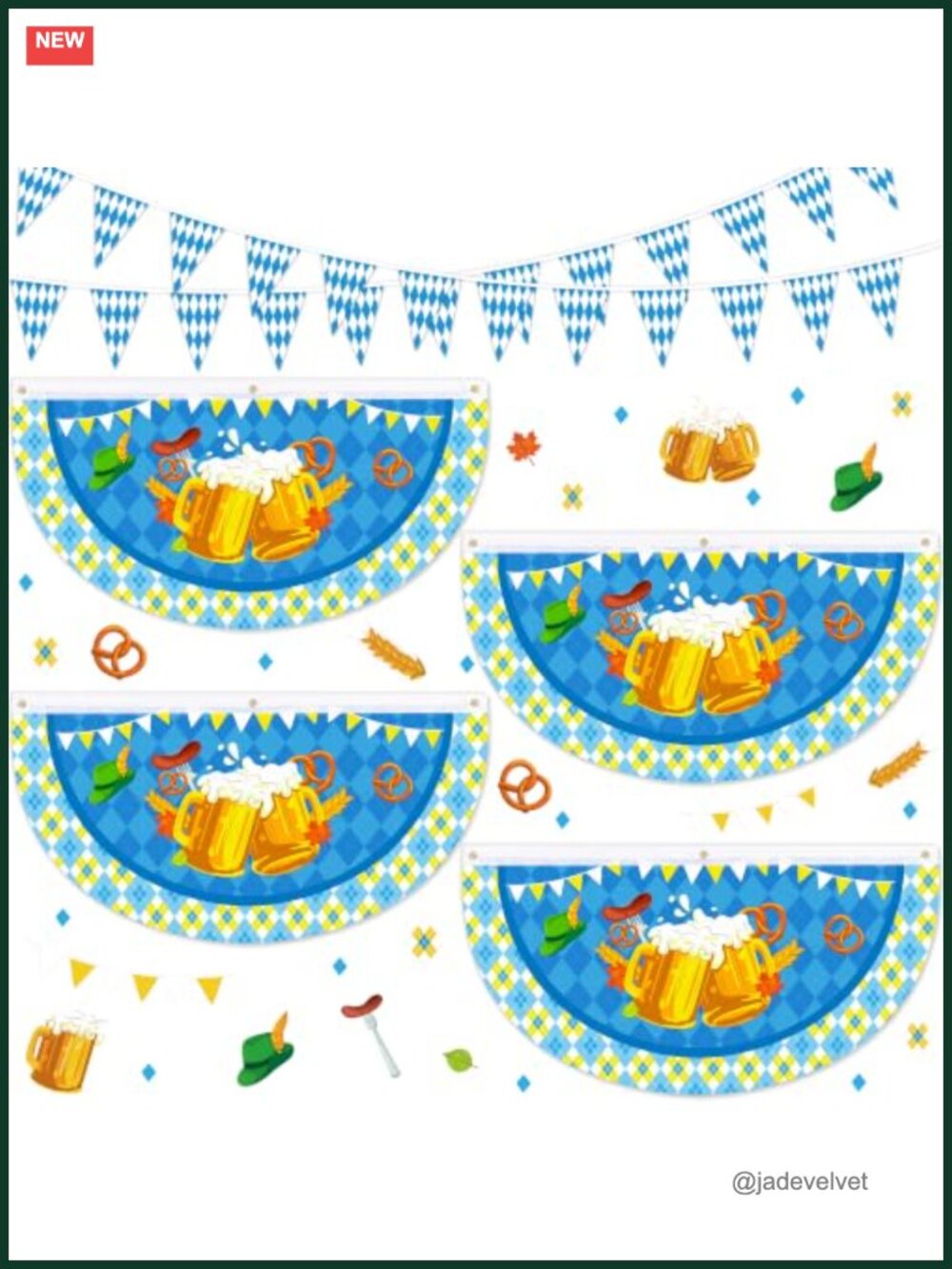 Oktoberfest Decorations Bavarian Fan Flags & Pennant Banners Set of 6